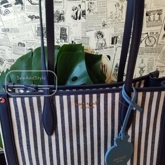 BLUE MULTI MARKET STRIPE TOTE KATE SPADE MEDIUM TOTE BRAND NEW - Picture 4 of 13